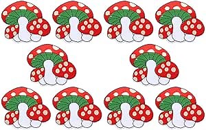 VICASKY Mushroom Embroidery Patches Iron On: 10pcs Cute Kawaii Mini Mushroom Sew On Patches Applique for Clothes Dress Hat Pants Shoes DIY Accessories Sewing Craft Decor