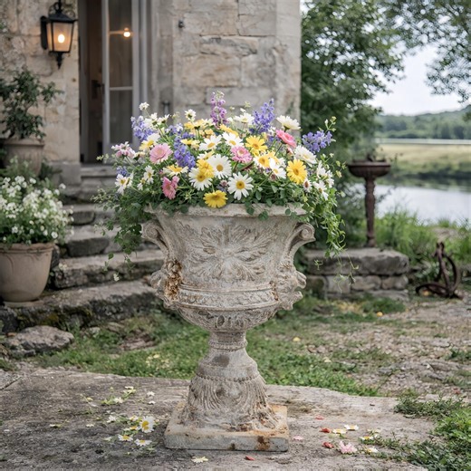 French Stone Urn Planter, Vintage Garden Pedestal Vase 20” - Etsy
