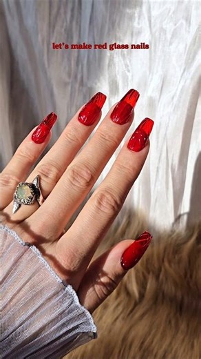 Vintage Inspired Red Glass Nails with Builder Gel Tutorial #naildesign #nails