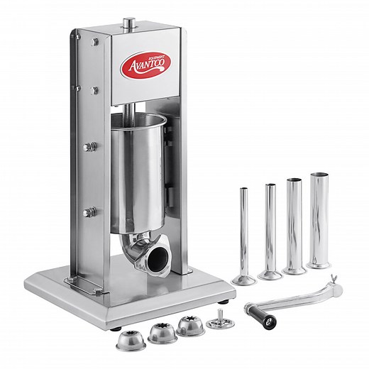 Avantco CS-7V 7 lb. Stainless Steel Vertical Manual Churro Stuffer with Hollow Churro Tube and 3 Non-Hollow Churro Tubes