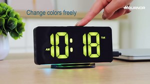 Digital Alarm Clock, Large LED Digital Clock for Bedrooms with 10 Color Changing Night Light, Adjustable Brightness, USB Charging Port, Bedside and Desk Clock for Living Room Office Decor (Black)