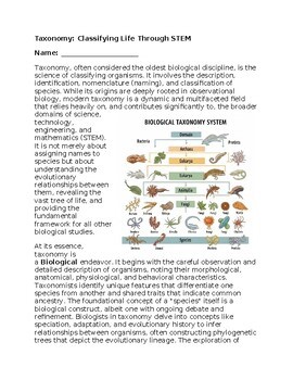 Taxonomy & STEM - No Prep - Worksheet - 100% Editable