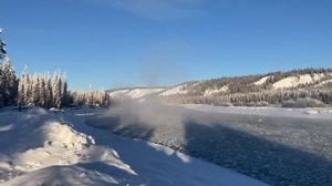 Check out the river view video from Copper Center, panning from north to south. The steam looks like a warm geothermal hot spring! (Wishful thinking). Video: NPS/Townsend/Copper River in November with slush flowing down river on a sunny blue-sky day at -10 degrees Fahrenheit (-23 Celsius). | Wrangell-St. Elias National Park & Preserve