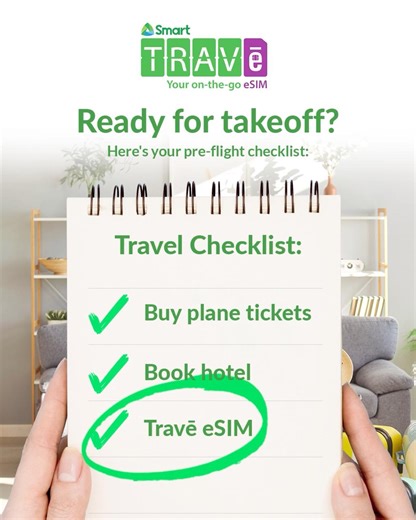 Holiday mode: activated ✈️ Don't forget to add Smart Travē eSIM to your travel checklist! Grab your data plan before you go and stay connected wherever your holiday takes you. 📱 Download the app and travel worry-free! Learn more: https://smrt.ph/Travē | Smart Communications, Inc.