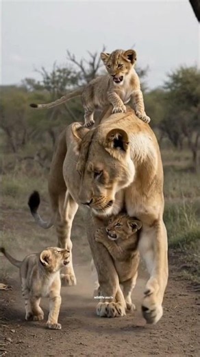 A Mother’s Love Has No Limits 🦁❤️ | Lioness Carrying Her Cubs Through the Wild