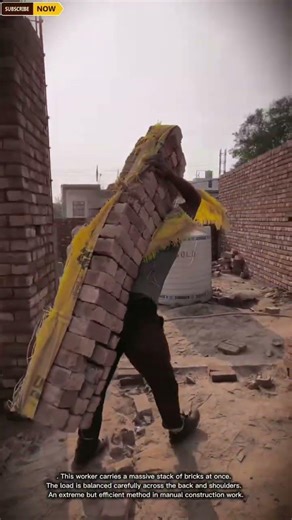 Extreme & Efficient Brick Carrying Technique for Lifting and Transporting Large Loads in Constructio