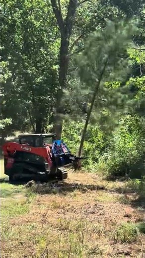 Kubota skid steer with tree puller attachment