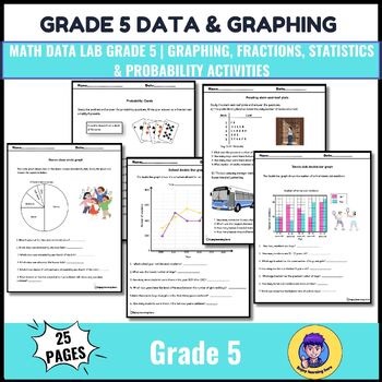 Math Data Lab Grade 5 | Graphing, Fractions, Statistics & Probability Activities