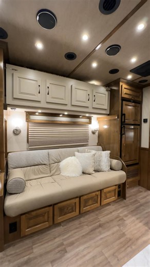 Welcome to LQ paradise🤍 The Cowans’ new space pairs warm accents with gray tones, creating a trailer that’s equal parts cozy retreat and timeless style. Cowboy Trailer Sales - Weatherford TX | Signature Quarters, Custom Living Quarters