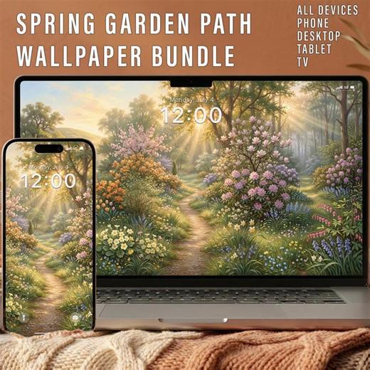 Vintage Spring Garden Path Wallpaper, Floral Sunset Background, Cottagecore Nature Wallpaper for iPhone Android Desktop Tablet & TV Download - Etsy