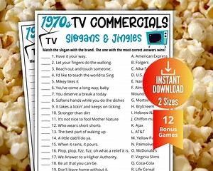 1970s Slogan Trivia Game, 70s Ad Slogans Jingles, TV Commercial Match Quiz, Printable TV Ad Game for Kids Adults Seniors, Family Game Night - Etsy