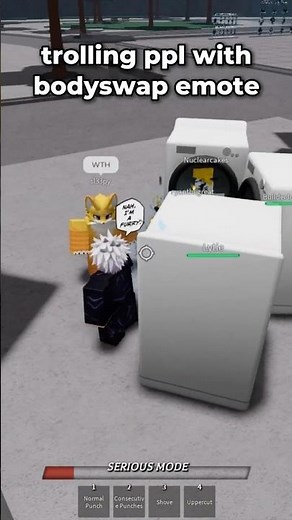 Trolling peoples with body swap emote pt 76 #roblox #thestrongestbattlegrounds