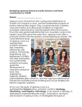 Igneous Rocks & STEM - No Prep - Worksheet - 100% Editable