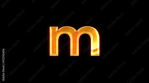Letter m animation on transparent background with golden lens flare effect. lowercase m letter. Great for software, game interfaces, education, or knowledge.