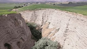 clip-1105908551-burlingame-canyon-aerial-shows-dramatic-sedimentary ...