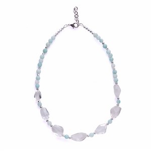Limited Edition Crystal Quartz Nugget with Gemstones and Hematite Beads Necklace Kit - Amazonite and Silver