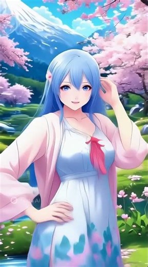 Beautiful Blue Hair Anime Girl | Cherry Blossom Spring Aesthetic 🌸#AnimeGirl #animeart #viral