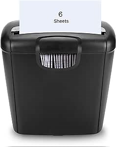 6-Sheet Paper Shredder, Heavy Duty Paper Shredder Cross-Cut Paper and Credit Card Home Office Shredder 110V (US Plug)