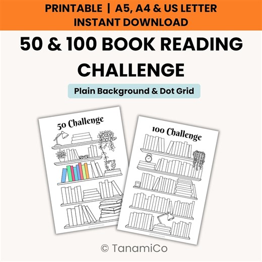 50 & 100 Book Challenge | PRINTABLE | Bookshelf Reading Tracker | Journal Page | A4 A5 Letter - Etsy