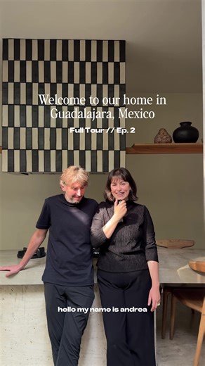 Welcome to architects Andrea and Lukasz's home in Guadalajara, Mexico. The space is a stunning manifestation of the architect and ceramicist duo's vision. The tile work in the bathtub and kitchen features Andrea's designs from her studio, LOFA. We love this modern minimalist take on Mexican modernist architecture, like the central courtyard and thoughtful framing of nature throughout the home are inspired by Luis Barragán.