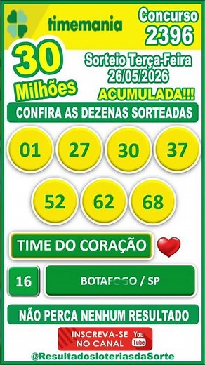 👉VEJA AGORA: O Resultado da Timemania 2396 | Confira os Números Sorteados Hoje (26/05/2026)⚽ #shorts