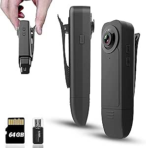 Mini Body Camera with Video & Audio Recording 1080P HD Bodycam - Cameras with Night Vision 64GB 5HR Battery Life - Personal Wearable Camcorder - Daily Records, Cycling, Delivery, Serving Jobs
