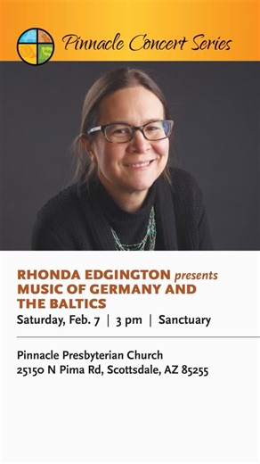 Pinnacle Concert Series on Instagram: "Join us this Saturday, Feb. 7 at 3 pm in Pinnacle’s Sanctuary for a special organ concert: Rhonda Edgington presents Music of Germany and the Baltics. This program will explore works by Baltic composers, Arvo Pärt’s organ music, Latvian Peteris Vasks, and “mother of Estonian music” Ester Mägi, plus colorful pieces by Buxtehude’s contemporaries from Northern Germany. The Pinnacle organ is perfectly suited for this repertoire and Rhonda Edgington, a passionat