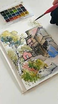 How to Watercolor an Old House3#sketch #art #drawing#painting #landscape #inkdrawing
