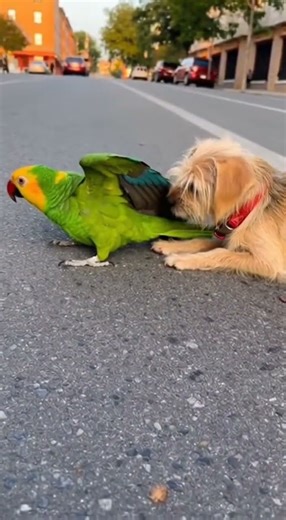 Parrot and dog cute fighting #funny #talkingparrot #birds