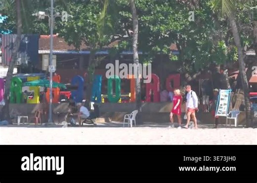 Kathu District Phuket Island Province Thailand 31. January 2026 Colorful Patong Beach lettering letters name welcome city sign at the beach on Phuket Island Province Southern Thailand.