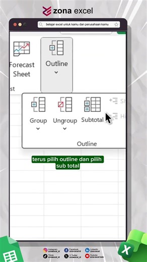 Cara Buat Subtotal grouping di excel #kelasonline #excel #exceltips