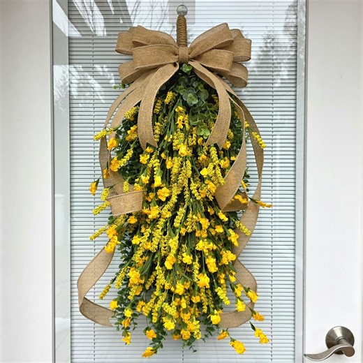 Spring Summer Wreath for Front Door Decor, Front Porch Wreath, Yellow Wreath, Outdoor Rustic Farmhouse Swag, Double Door Wreaths, Door Swag - Etsy