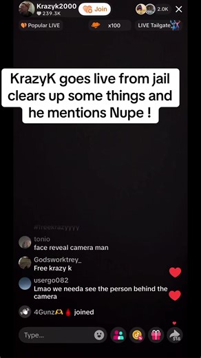 Crazy k live from jail!#krazyk #nupe #saucysantana #dadaman #fyp | krazy k