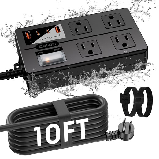 Outdoor Power Strip Weatherproof, 10 F Long Extension Cord Multi Plug Outlets, Outlets-4 AC,4 USB Ports,Overload Protection Outdoor Surge Protector for Patio, Lawn,Garden,and Dorm Room.