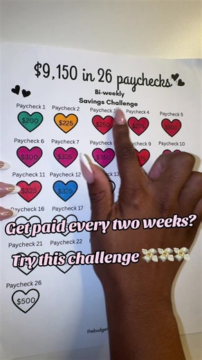 Save $9,150 in a year with this bi-weekly savings challenge 💰 #budgeting #moneytips #savingchallenge #savingmoney #savingschallenge