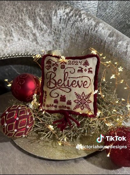 My lovely Christmas design “Believe”. Pattern in my Etsy store: Victoria House Designs. Link to Etsy store you can see in my instagram @victoriahousedesigns_samplers #xstitch #crossstitch #crosstitching #crossstitchoftiktok #crossstitchpattern