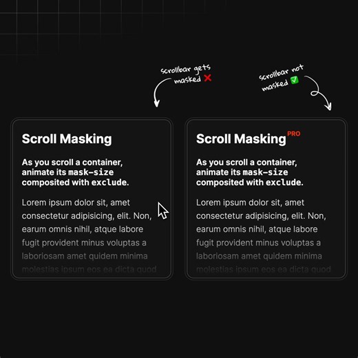 if you’re dynamically masking a scroll container with css, consider leaving room for the scrollbar instead of masking it too 🧑‍🍳mask-repeat: no-repeat;mask-size: calc(100% - 10px) 100px;