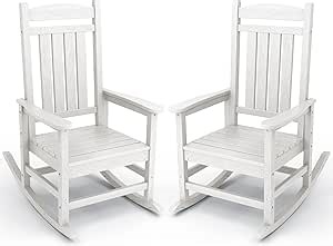 KINGYES Oversized HDPE Patio Rocking Chair Set of 2, Outdoor Rocking Chairs Porch Rocker for Adults, White