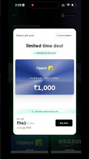Hidden Offer in CRED App 💥 Flipkart ₹1,000 Gift Card for ₹940 — Full Process