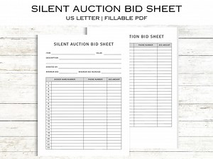 Printable Silent Auction Editable Template, Fundraiser Bid Sheet, Silent Auction Forms, Silent Auction Bid Sheet Editable - Etsy