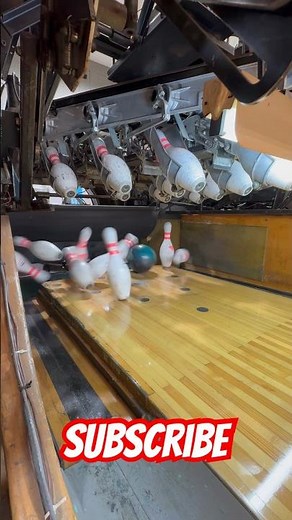 Strike cycle on vintage pin setter!#shortsyt #shortsfeed #ytshortsfeed #bowling #machines #oldstyle