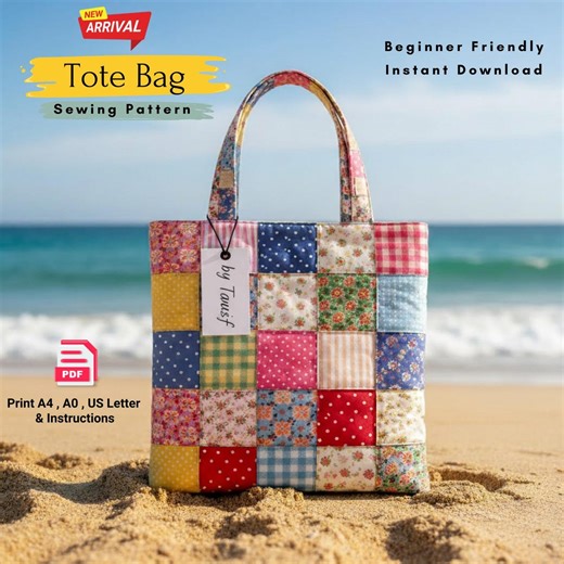 Quilt Patch Tote Bag Sewing Pattern PDF| Patchwork Tote Pattern| Beginner Friendly Bag Tutorial| A0 A4 US Letter Printable| Digital Download - Etsy