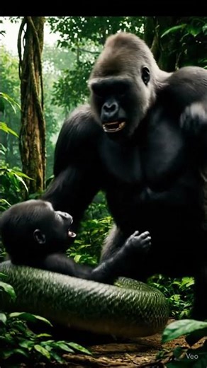 Gorilla vs Snake 🐍💥 Mother’s Incredible Rescue!