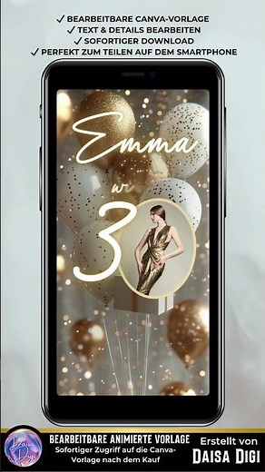 30. Geburtstag Video Einladung, Elegante WhatsApp Canva Einladung