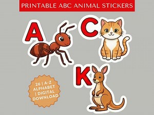 Printable ABC Animal Letter Stickers for Preschool | Alphabet A–Z | Print & Cut PDF | Digital Download - Etsy
