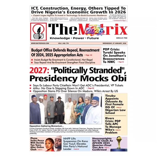ENGLISH: Top 10 Stories From TheMatrix Newspapers, January 7, 2026