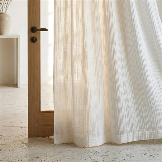 Off White Organic Cotton Gauze Curtains, Crinkle Muslin Light Filtering Boho Drapes - Etsy