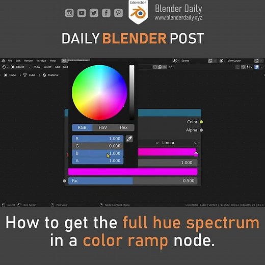 How to get the full hue spectrum in a color ramp node in Blender
