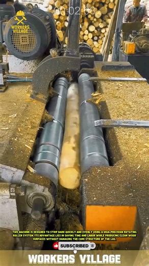 Automatic Bark Peeling Machine Innovation #workersvillage #innovation #craftsmanship #woodworking