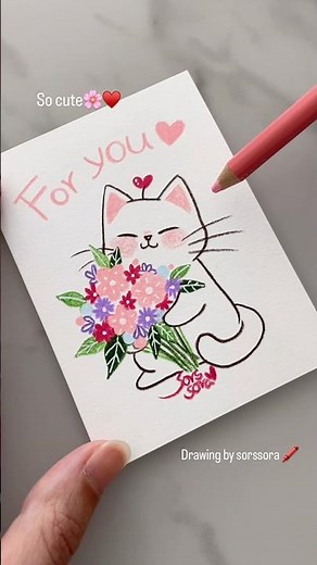 색연필 일러스트/ 꽃 고양이 일러스트 🌸 #쏠쏘라 #drawing #일러스트 #색연필일러스트 #원데이클래스